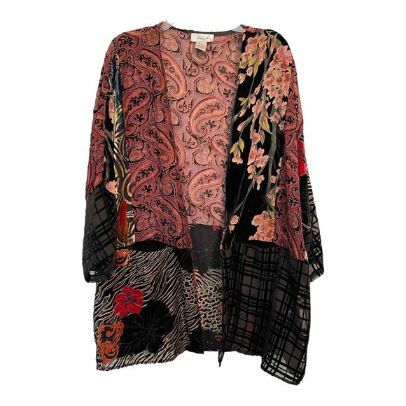 Anis A Open Kimono Burnout Velvet Topper Art to Wear Animal Print Floral L/XL - Picture 12 of 12